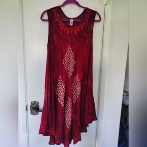 India Boutique 100% Rayon Red Boho Sleeveless Sequined Embroidered Trim One Size